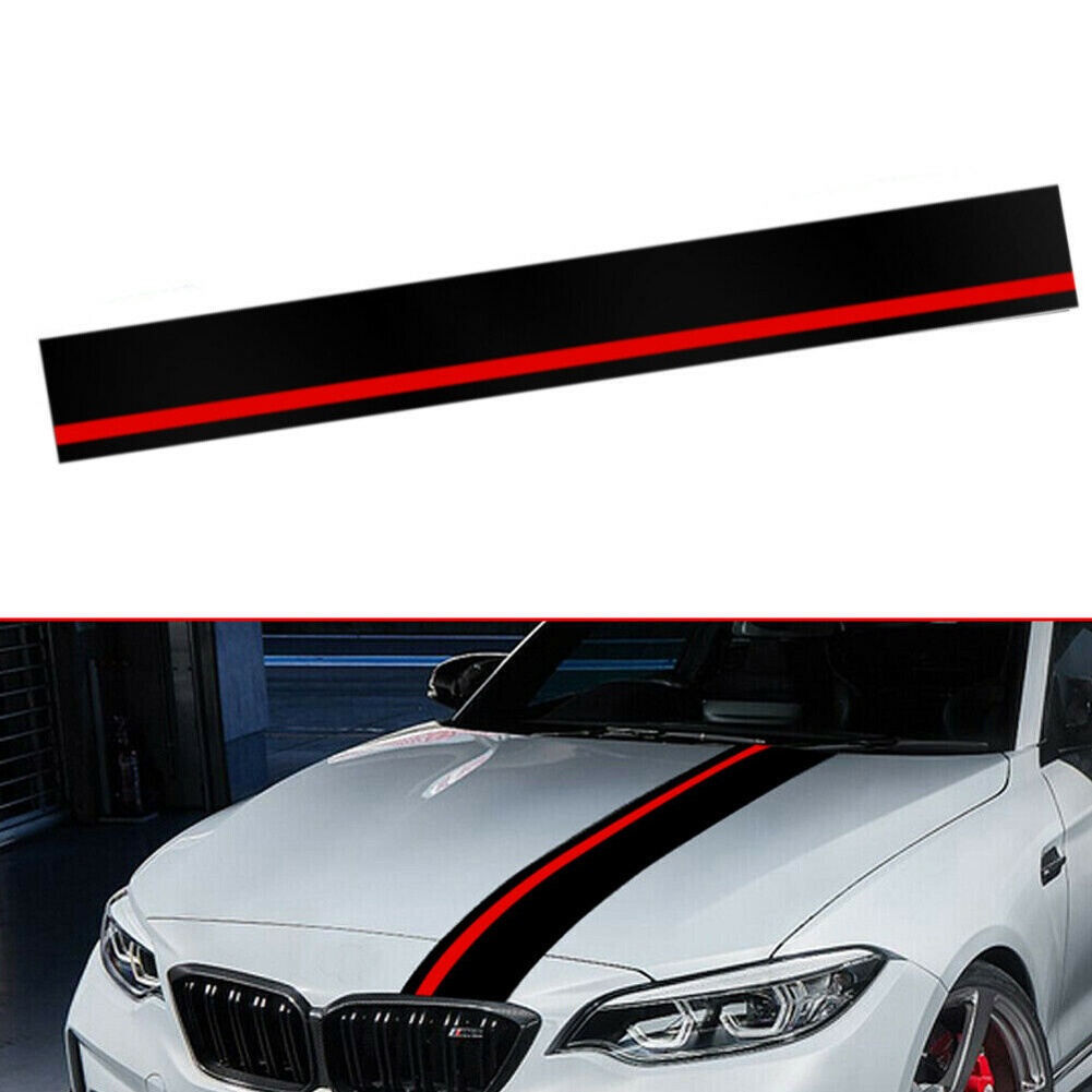 Car Sticker Matte Black And Red Rally Racing Stripe Front Hood Decal ...