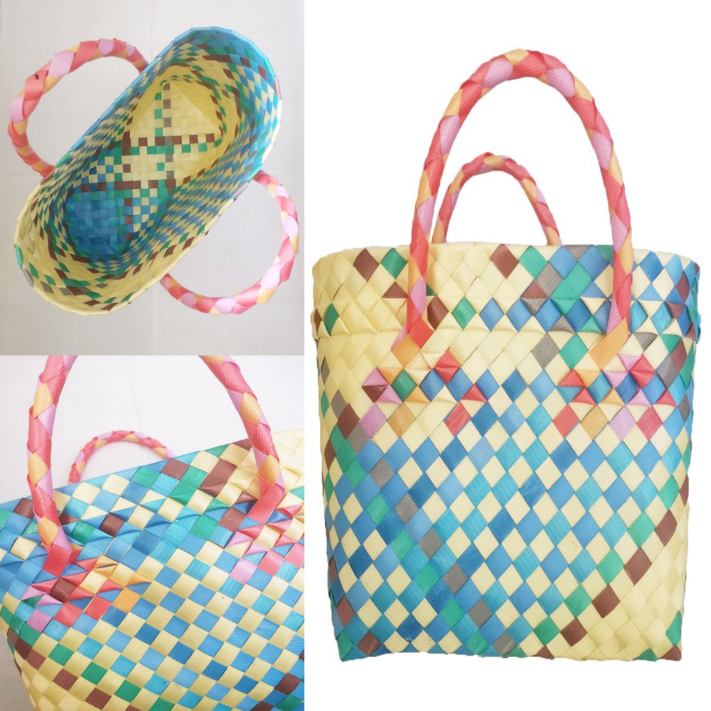 1 Pc Filipino Famous Native Bayong Bag Colored Plastic Basket Small
