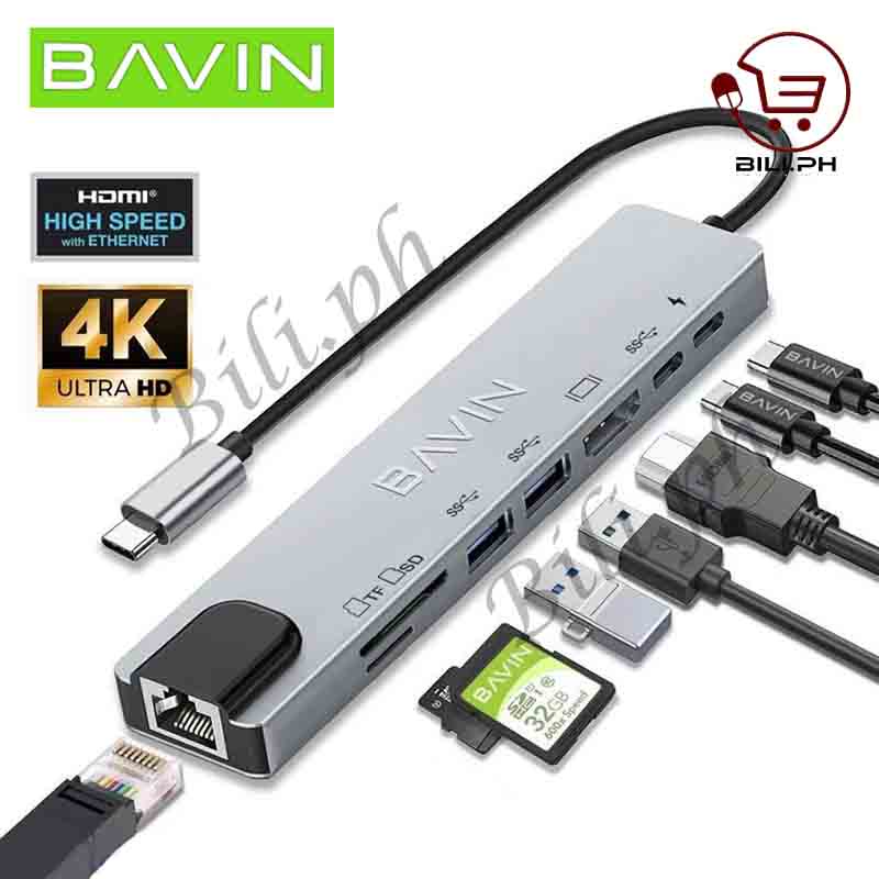 Bavin 04 Hub Adapter, 8-in-1 USB C Adapter with Rj45 Ethernet Port, 4K ...
