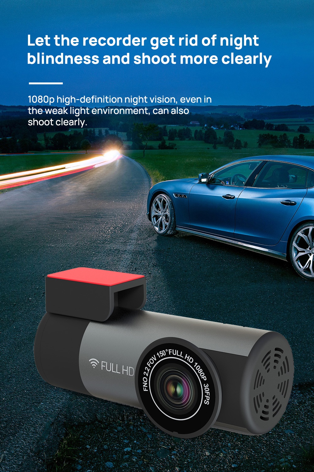 Dash Cam Driving Recorder 1080P W10 Hidden Wifi 150 degree DVR High
