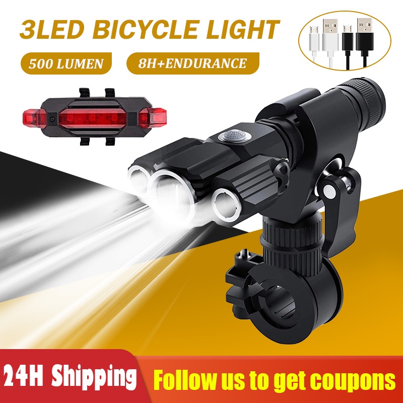 LED Bicycle Light Set USB Rechargeable Waterproof Bike Front And Rear Tail Light MTB Flashlight Lamp Shopee Philippines
