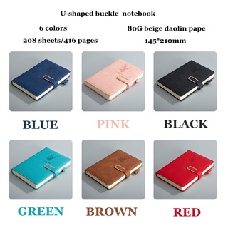 A5 Leather notebook with pen 416 Pages paper notepad big Thick cute ...