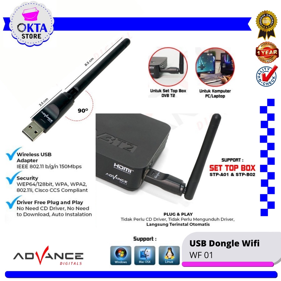 Advance USB Wifi Dongle Wireless Adapter Receiver SetTop Box WF01