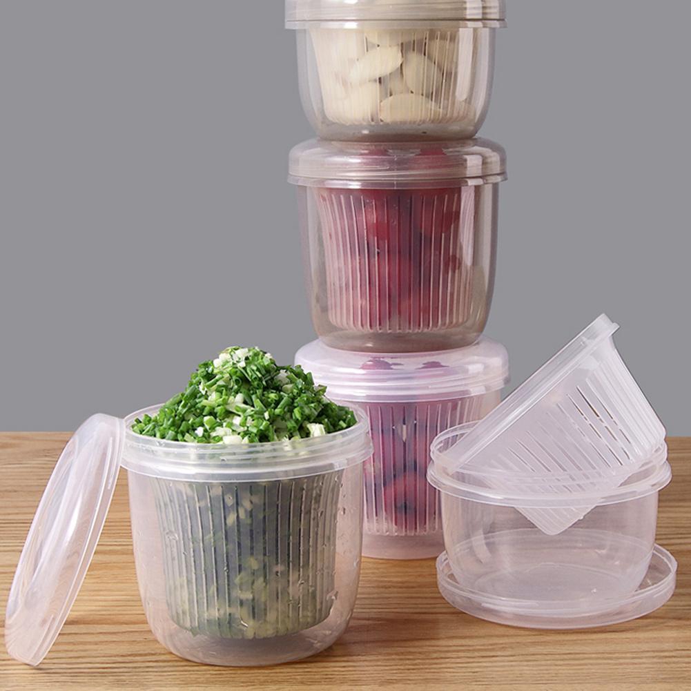 2 In 1 Round Drain Sealed Box Ginger Garlic Onion Food Storage