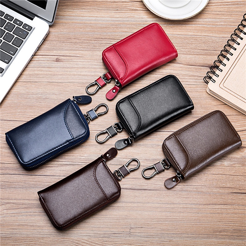 Multifunctional Key Case Men's Leather Key Wallet Simple Zipper Keys  Organzier Bag