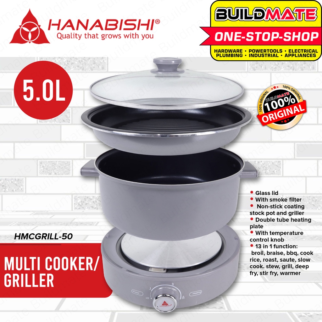 HANABISHI 12 in 1 MultiCooker Griller 5L Grill Pan Fry Hotpot Slow