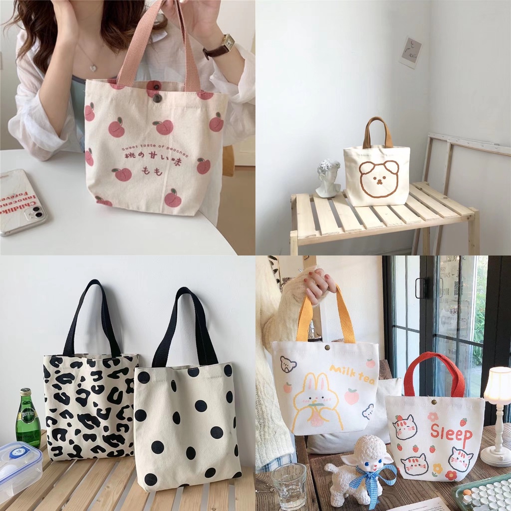 New ins mini canvas bag cute exquisite handbag tote bag