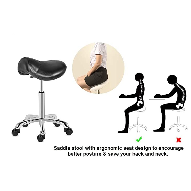 View of Saddle Stool Rolling Swivel Height Adjustable with Wheels,Heavy Duty ...