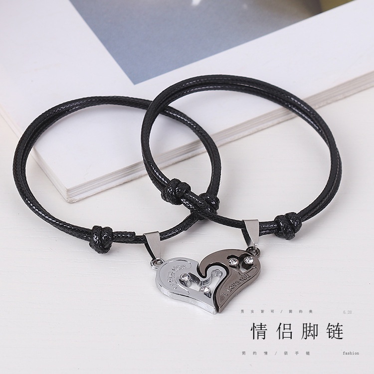 Couple Anklet A Pair Black Rope Female Trendy Male Simple HeartWith
