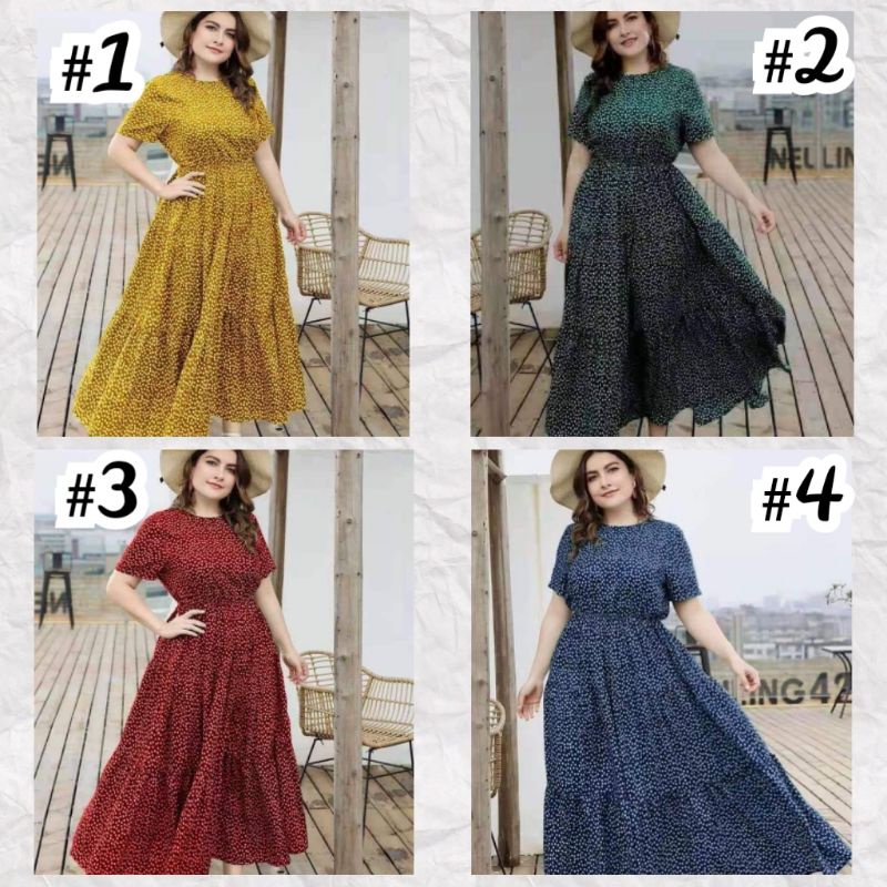 Ladies Fashion Chubby wear Elegant Casual Plus size Polka Maxi Dress Shopee Philippines