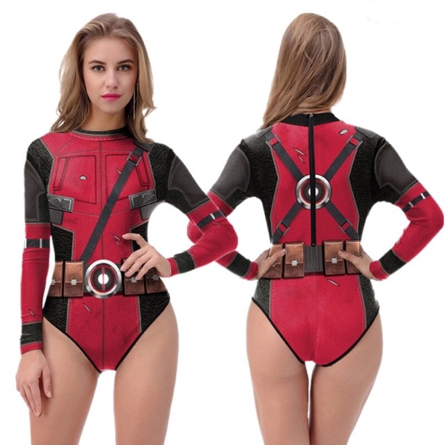 Women Long Sleeve Romper Jumpsuit Deadpool Swimwear Outfit