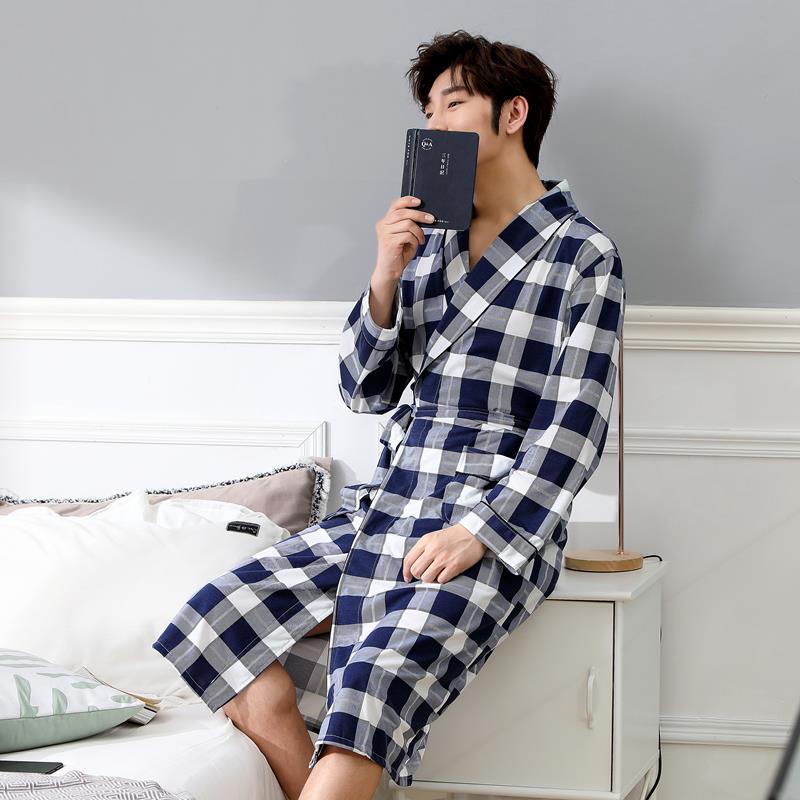 Long sleeve robe men's spring and autumn bathrobe men's breathable long ...