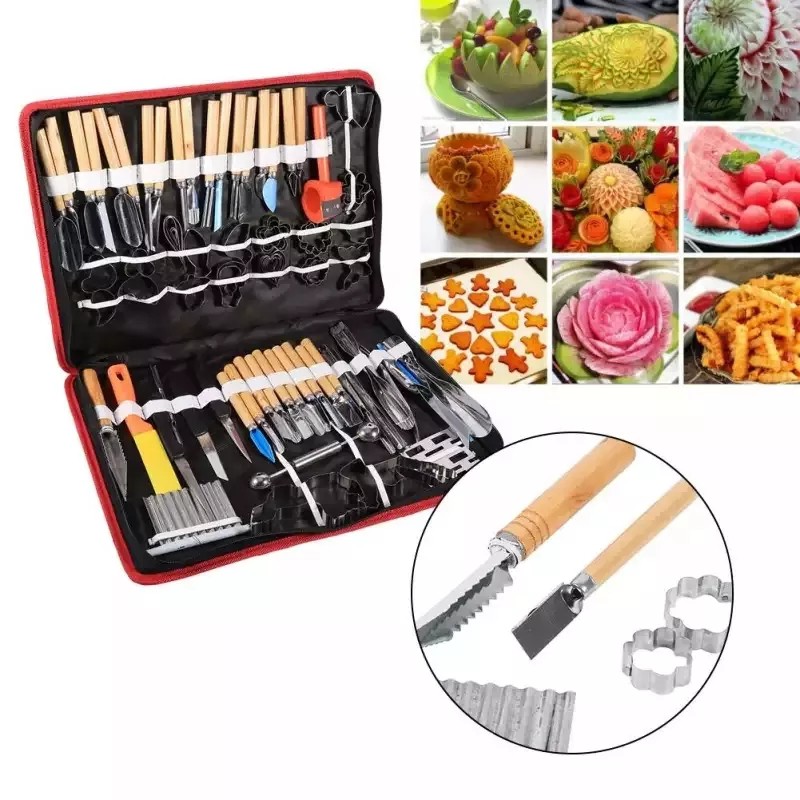 80pcs/Set Portable Vegetable Food Fruit Wood Box Kitchen Carving Tool Kit