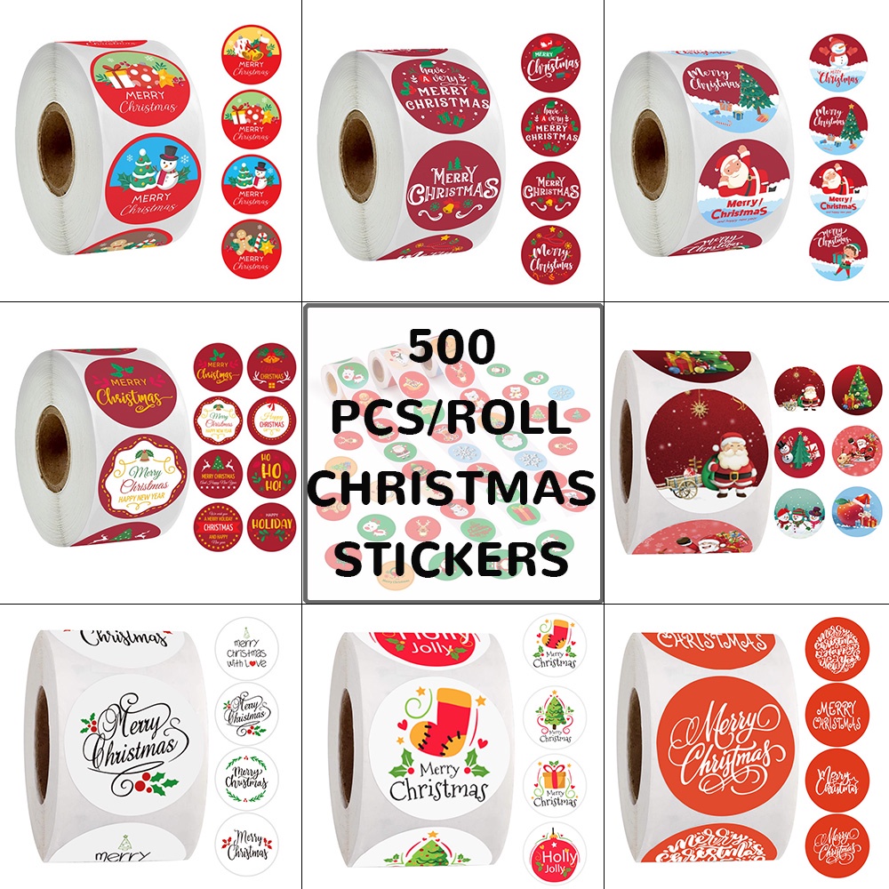 500 Pcs/Roll Merry Christmas Stickers 2.5cm Round Cute Cartoon Xmas New ...