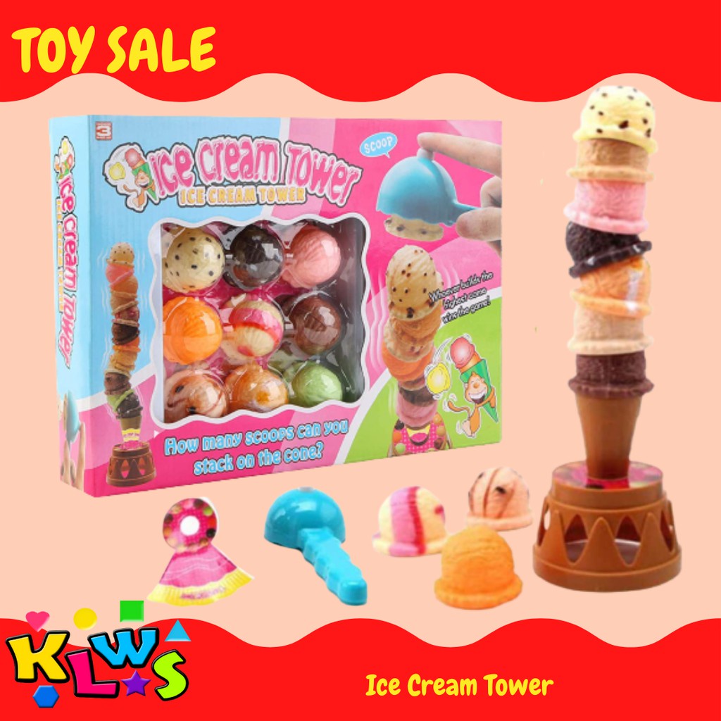 KLWS Fun Ice Cream Tower Game Pretend Play Toy Ice Cream Parlor Scoop