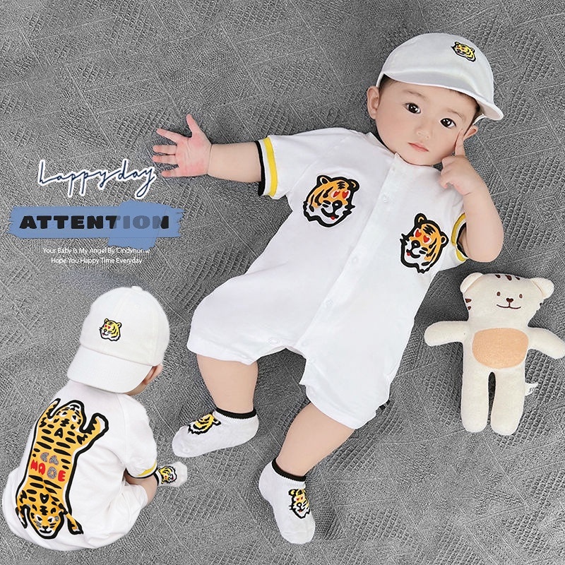 Cartoon Tiger Onepiece Romper Tiger Hat Summer Thin Section Newborn