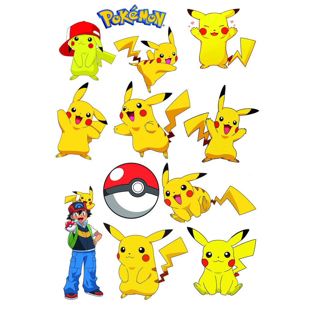 Pikachu POKEMON Wall Sticker Size 9 cm vinyl white waterproof Graftac ...