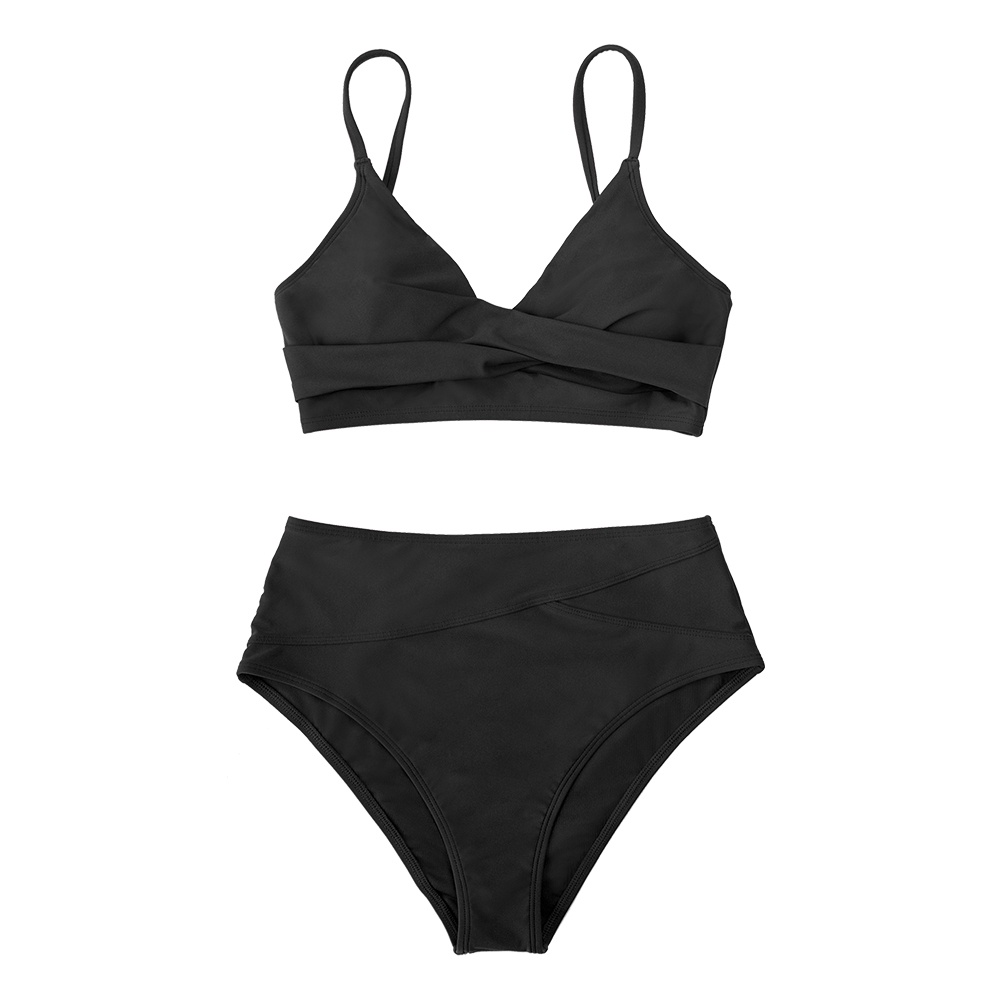 CUPSHE Solid Black Twist High Waist Bikini Sets Swimsuit For Women Sexy ...