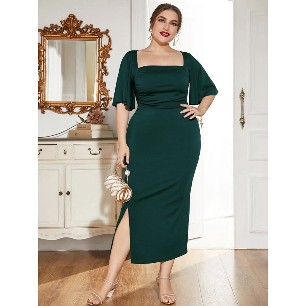 Cut Out Sleeve With Split Plus Size Dress - BEATRICE