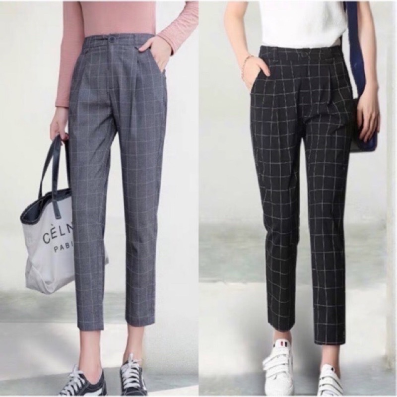 Women Stretchable Fashion Checkered Trouser Candy Pants (815） | Shopee ...