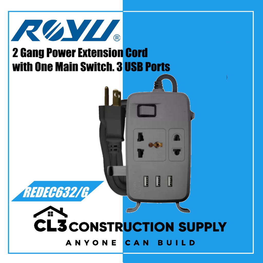 ROYU 2GANG W/3USB CHARGER&SWITCH (REDEC632/G) | Shopee Philippines