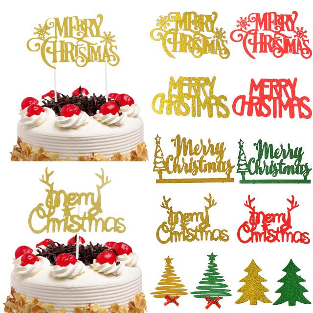 Merry Christmas Cake Topper Cupcake Toppers Flags Diy Cake For Christmas Ornaments Decorations 6627