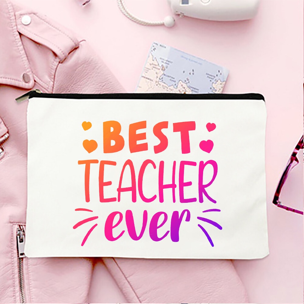 Best Teacher Ever Print Pencil Bags Canvas Pouch Toiletries Storage ...
