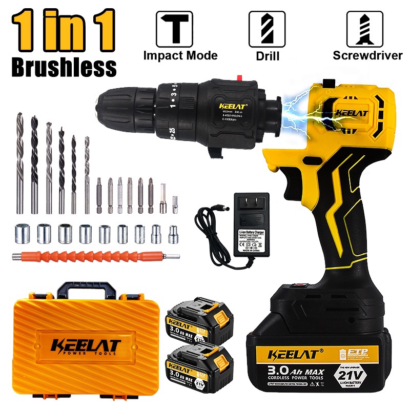 KEELAT 7 in 1 Brushless Cordless Impact Drill Can DIY Reciprocating Saw ...