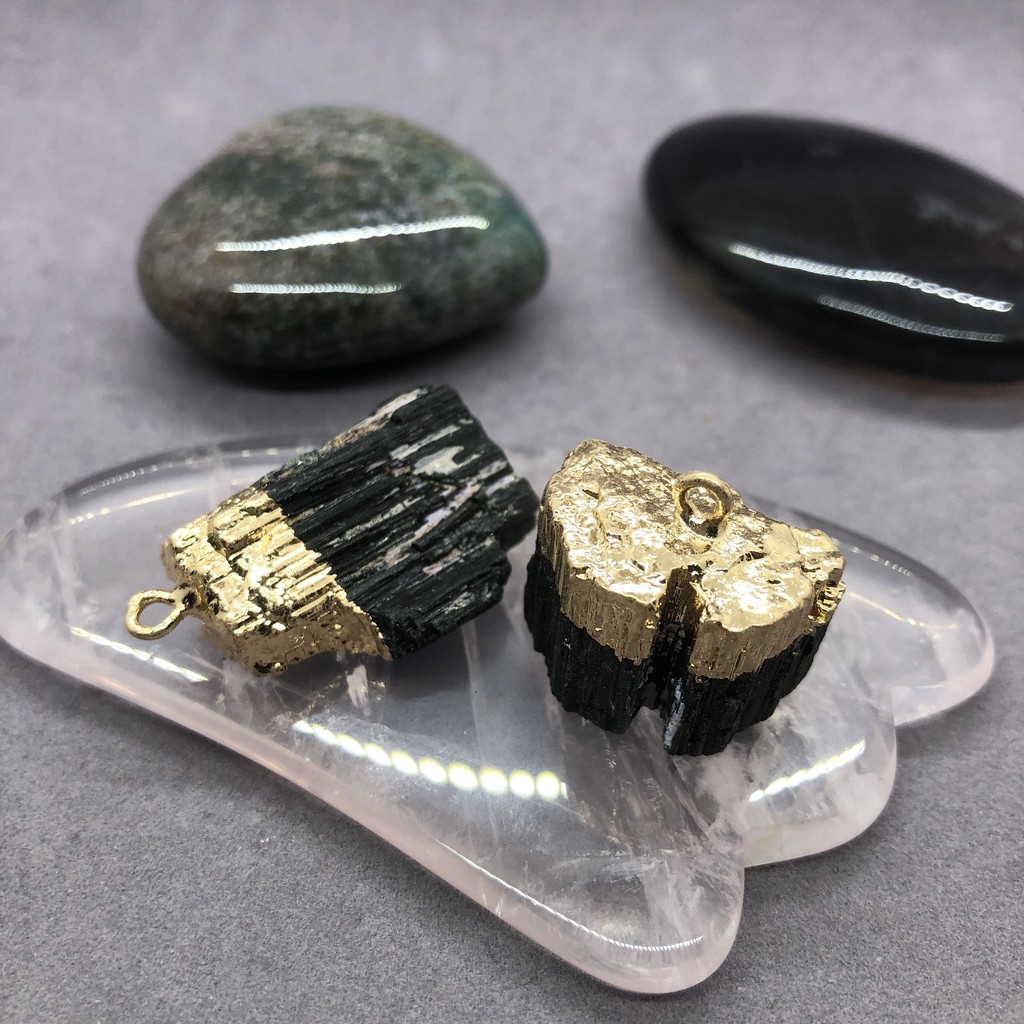 Natural Stone Aphrizite Black Tourmaline with Golden Pendant Shopee Philippines