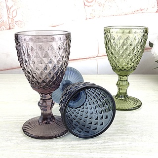 Red Wine Glass Set of 2 350 ml Orange Pink Goblet Retro Embossed