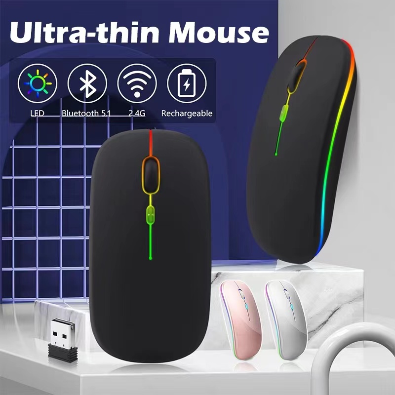 Rechargeable Bluetooth Mouse Wireless Gaming Silent LED Mice USB For ...
