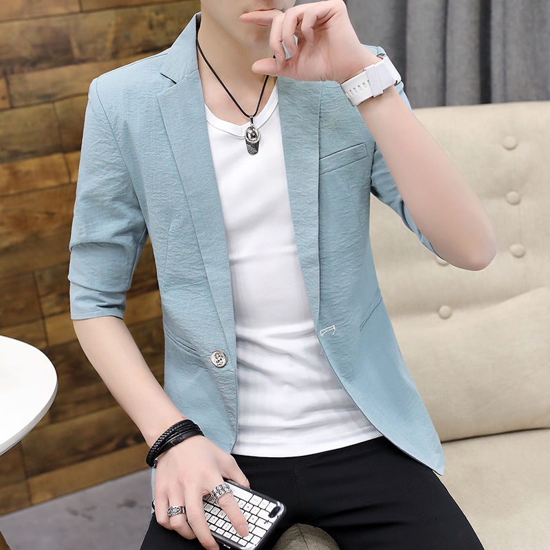  Men's Jacket Men's Half Sleeve Small Suit Summer UltraThin 3/4
