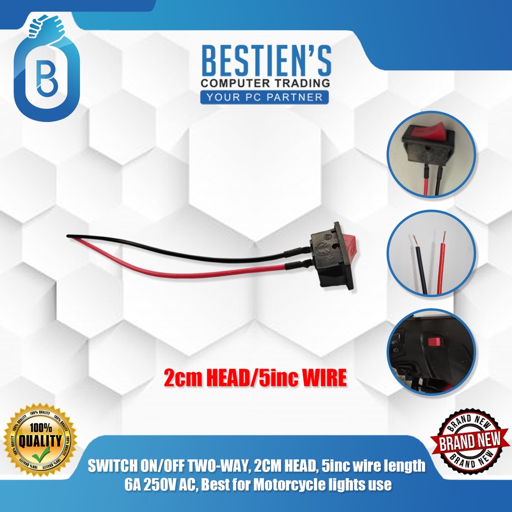 SWITCH ON/OFF TWO-WAY, 2CM HEAD, 5inc wire length, , 6A 250V AC, Best ...