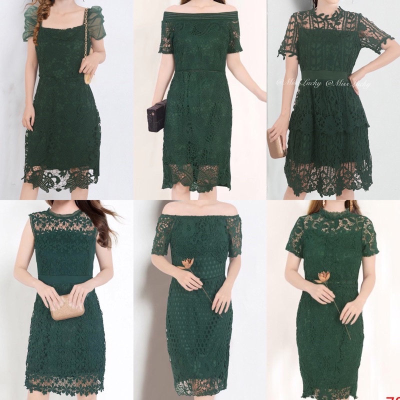 Emerald green lace cocktail dress hotsell