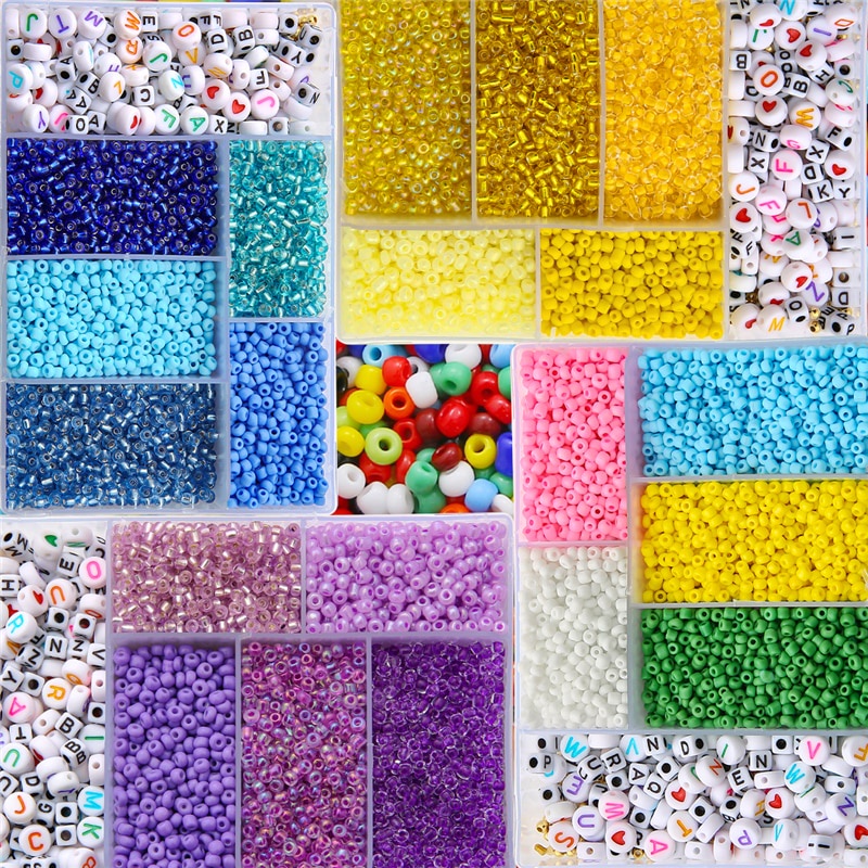 3500Pcs/box 3mm Glass Seed Beads Plastic Alphabet Letter Heart Beads ...