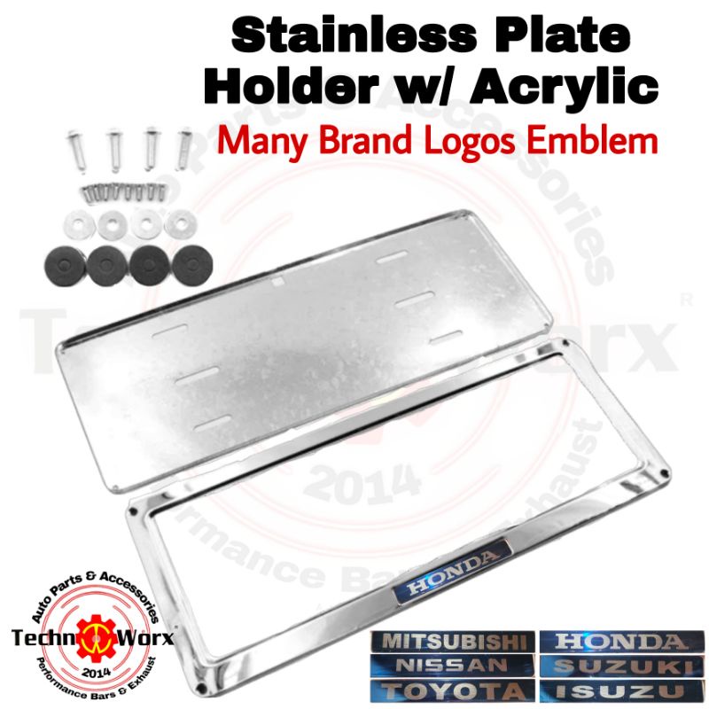 2pcs Stainless Car Plate Cover with ACRYLIC COVER DEFLECTOR HONDA