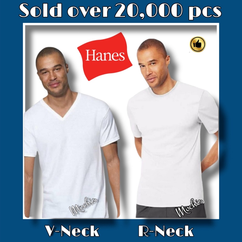 Men's hanes v clearance neck white t shirt