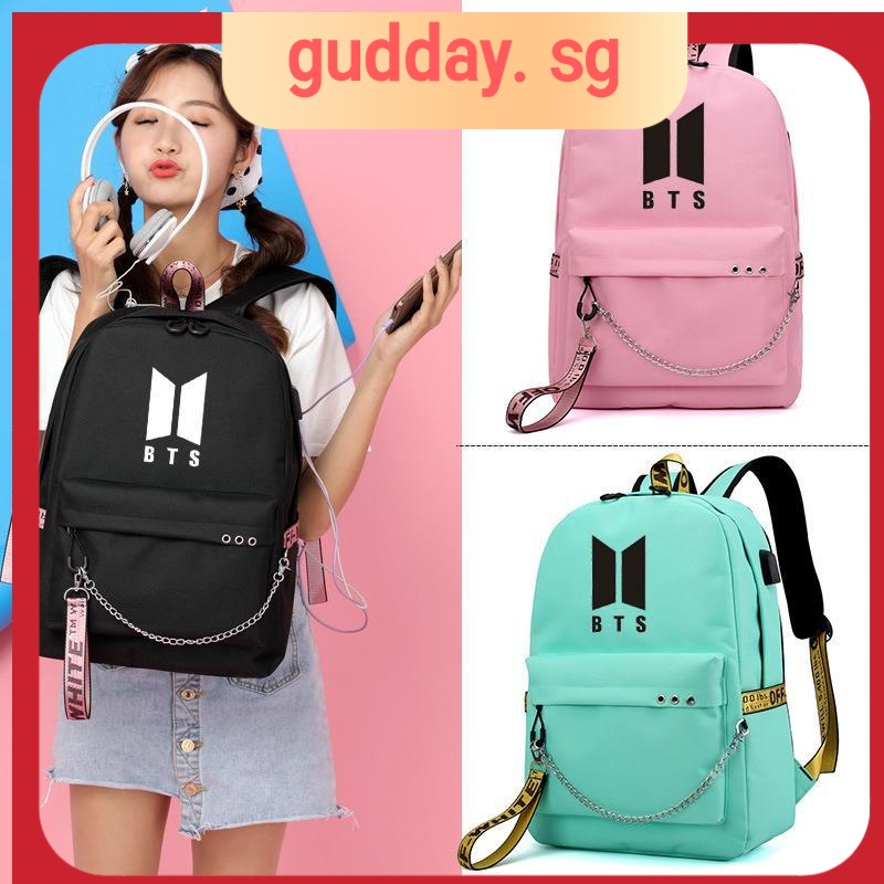 KPOP BTS EXO WANNAONE GOT7 TWICE BLACKPINK Backpack USB Charging School