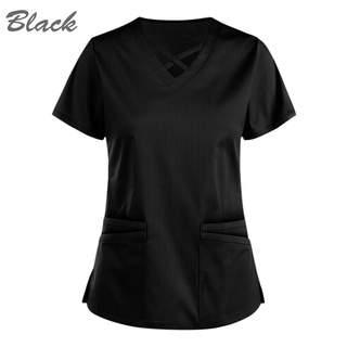 Womens Clothes Beauty Salon Nursing Work Uniform Zip V Collar