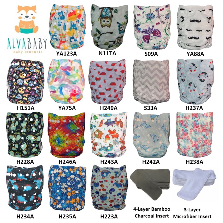 Alva Baby Cloth Diaper with 4Layer Bamboo Charcoal Insert 4th Variations Shopee Philippines