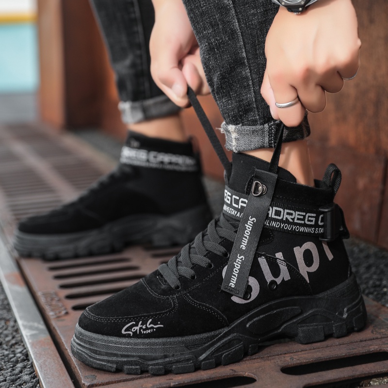 Spot SUPREME Retro Fashion Boots Men s High Top Martin Canvas Sneakers SUP Outdoor Running Shoes Sports Trendy Daily Casual Anti Slip Shopee Philippines