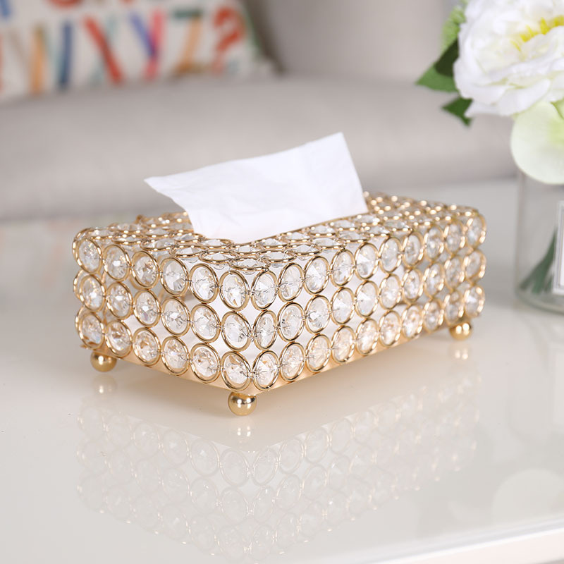 Net red European Crystal Gold tissue box drawer desktop dressing table ...