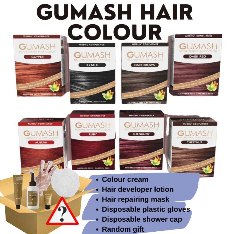 GUMASH HAIR COLOR KIT HALAL BUY 1 FREE 5 NATURAL CREAM HAIR COLOUR HAIR ...