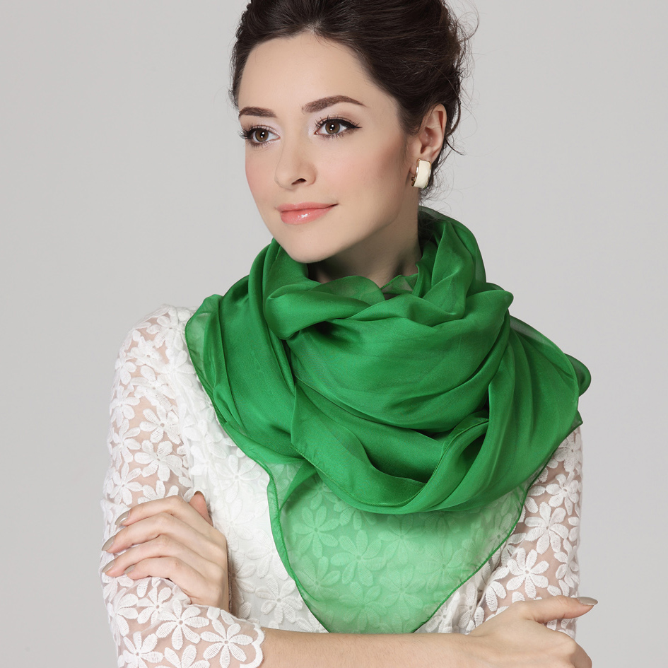 Green silk cheap scarf ladies