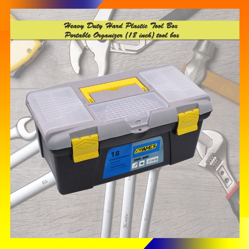 Heavy Duty Hard Plastic Tool Box Portable Organizer (18 inch) tool box