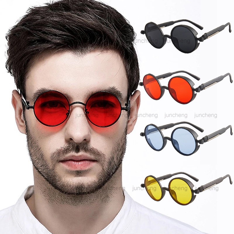 Classic Gothic Steampunk Style Round Sunglasses Men Women Retro Round Metal Frame Colorful Lens