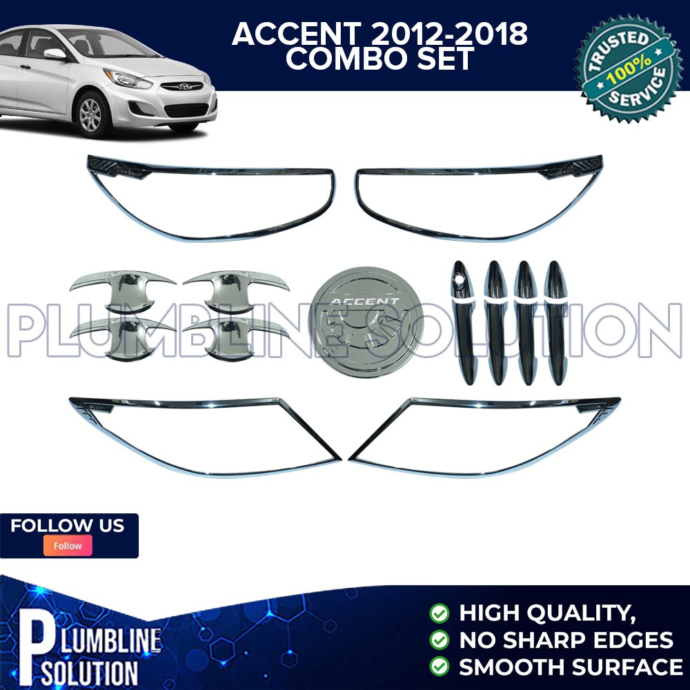 Hyundai Accent Sedan 2012 - 2018 Chrome Black Garnish Cover Combo Set 5 ...