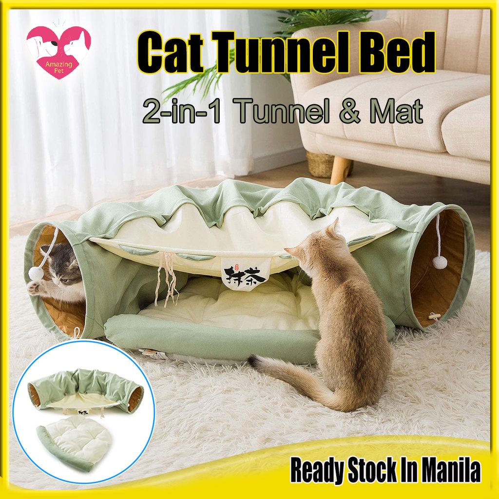 Cat Tunnel for Indoor Cats, Cat Tube with Collapsible Washable Cat Bed ...