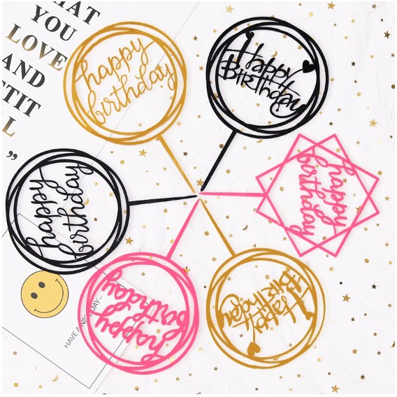 Happy Birthday Gold Cake Topper Acrylic Party Decoration | Shopee ...