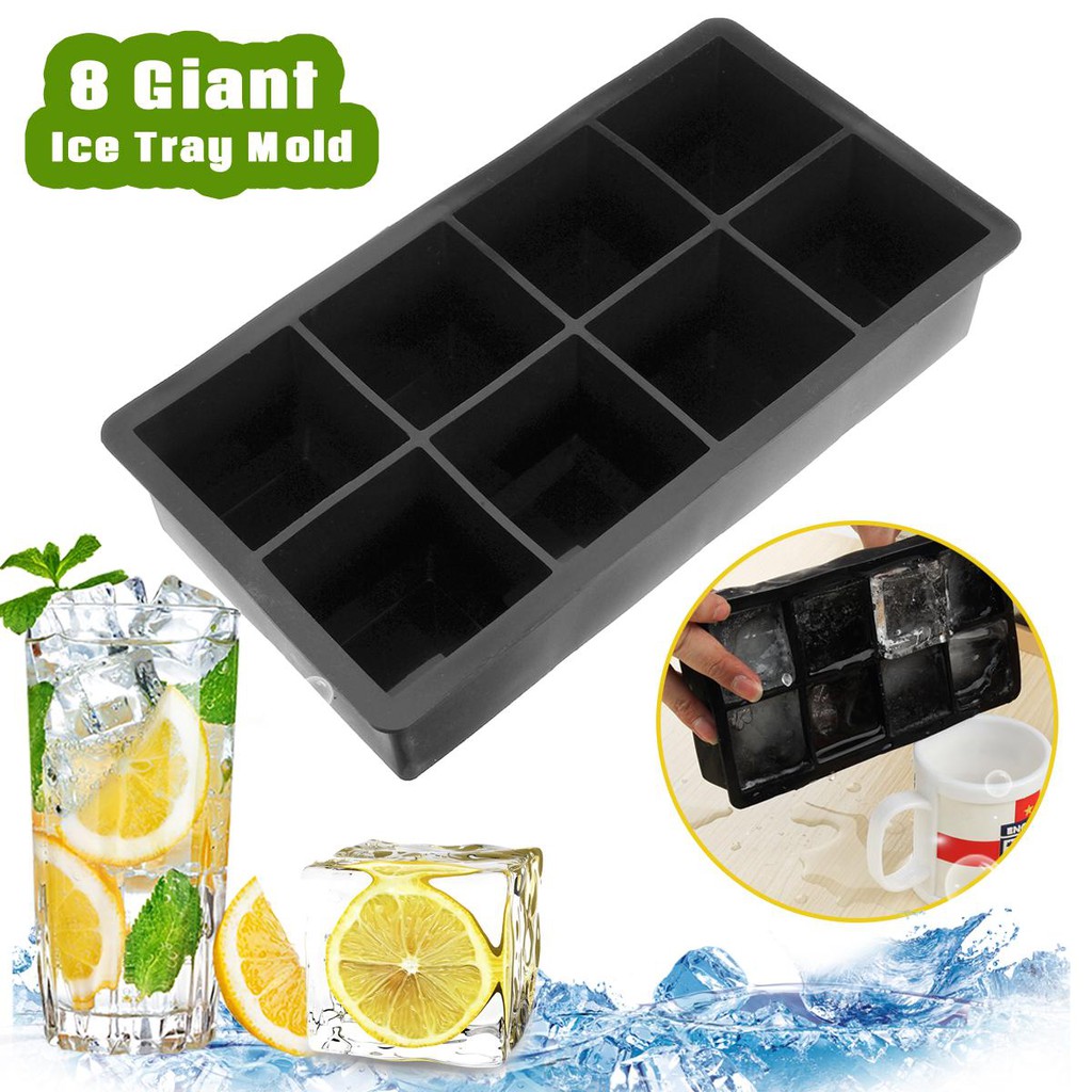 Jumbo Large Size 8 Giant Silicone Square Ice Block Cube Tray Mold Mould ...